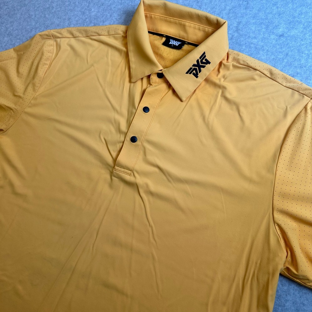 PXG Mens Performance Golf Polo Shirt Yellow Orange Perforated Size M